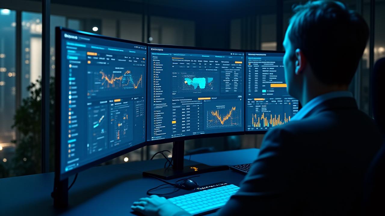 Modern professional office with advanced data dashboard